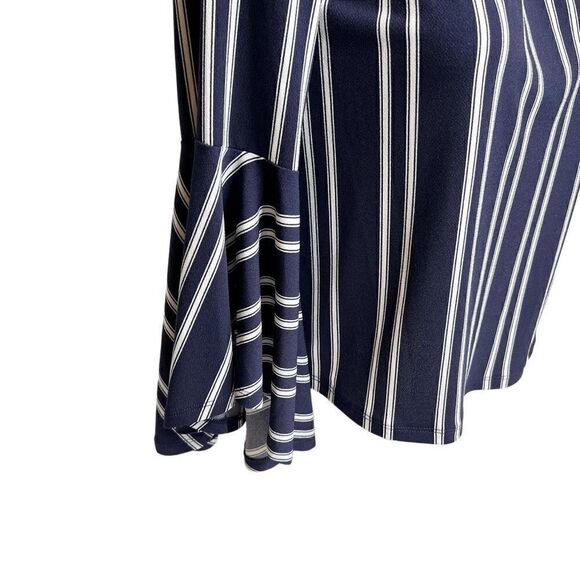 Express navy blue and white striped off shoulder bell sleeve top size M - Picture 9 of 13